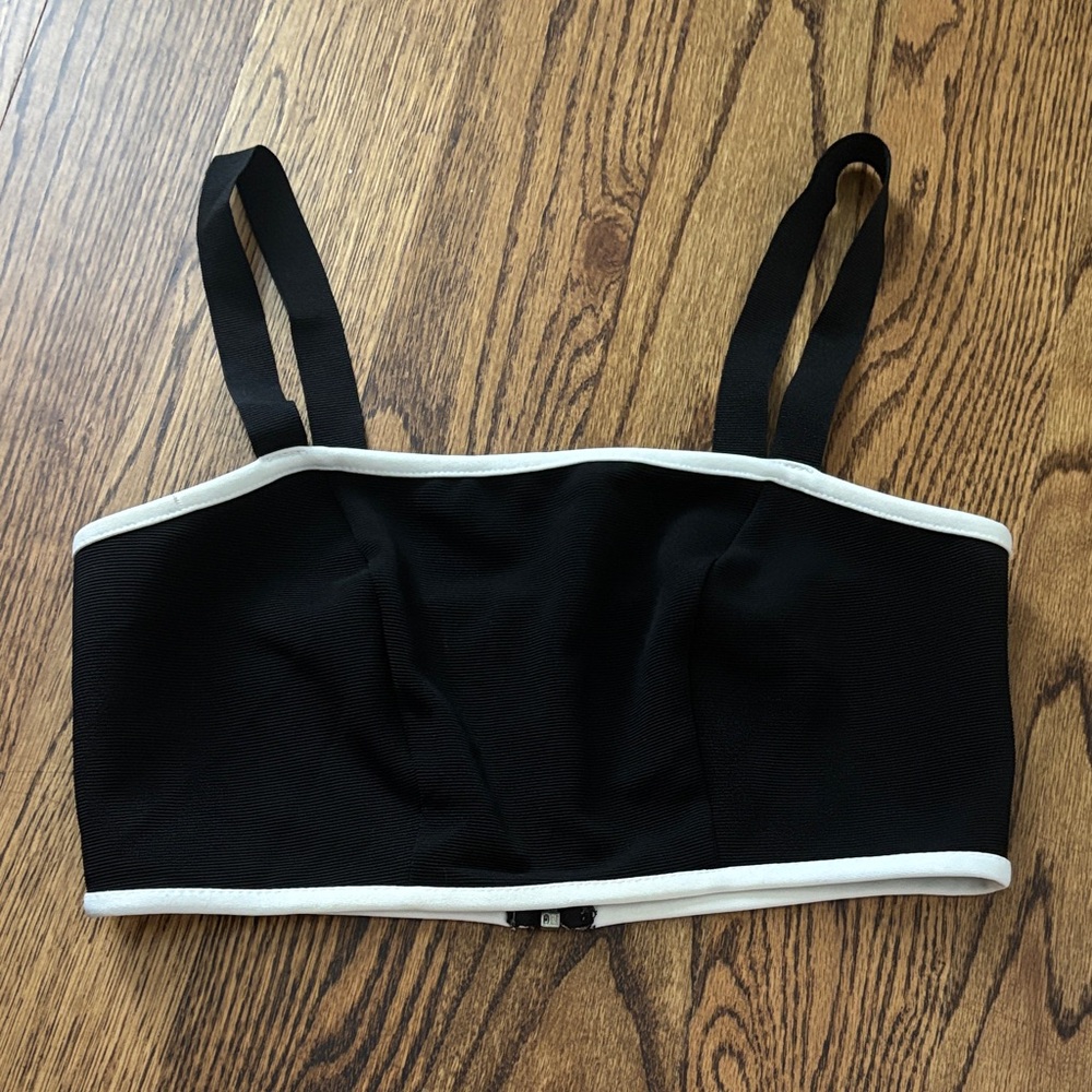 Topshop Black Cropped Tank Top with White Trim